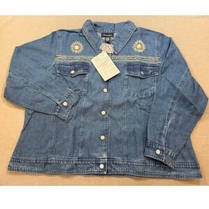 Denim & Co. Women's Denim Jacket Embroidered Floral Design Size‎ 3X